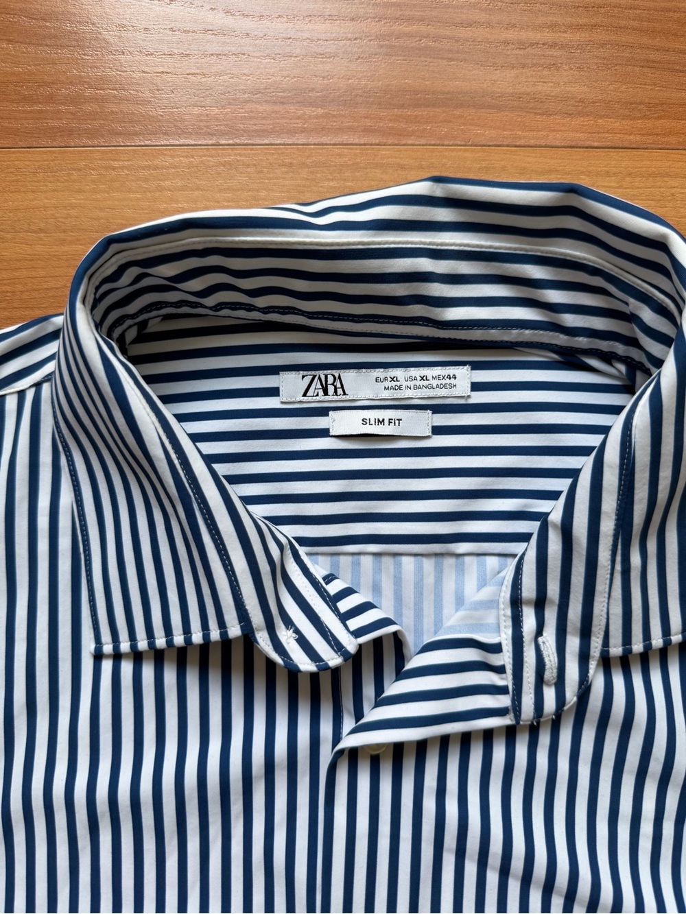 Men's Zara Slim Fit Blue & White Stripe Dress Shirt - Picture 3 of 3